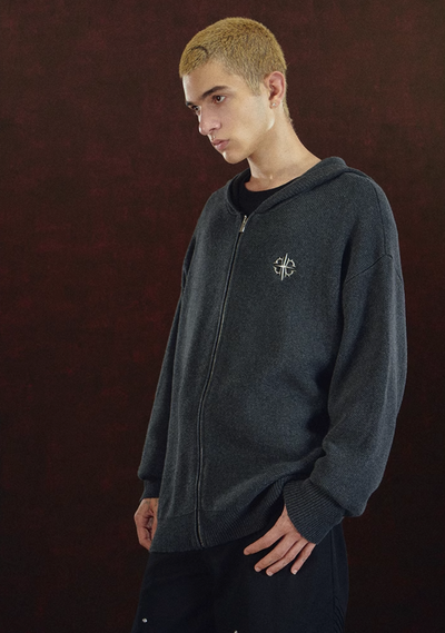 DICETINY Metal Logo Zip Up Knit Hoodie | Face 3 Face