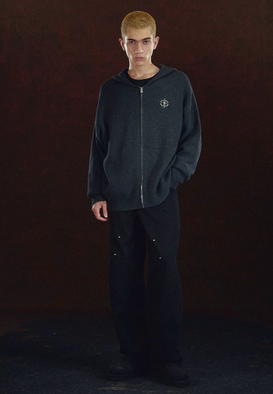 DICETINY Metal Logo Zip Up Knit Hoodie | Face 3 Face