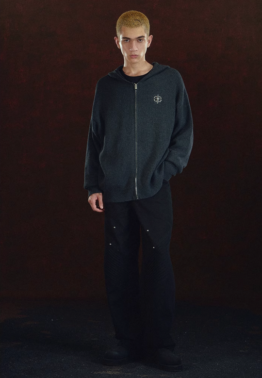 DICETINY Metal Logo Zip Up Knit Hoodie | Face 3 Face