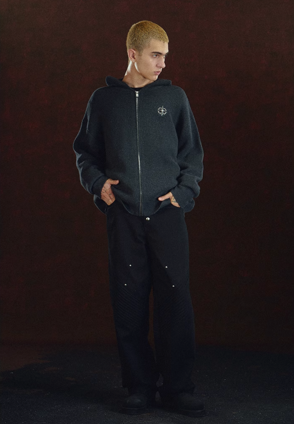 DICETINY Metal Logo Zip Up Knit Hoodie | Face 3 Face