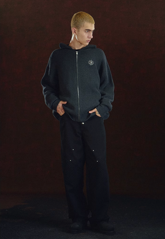 DICETINY Metal Logo Zip Up Knit Hoodie | Face 3 Face