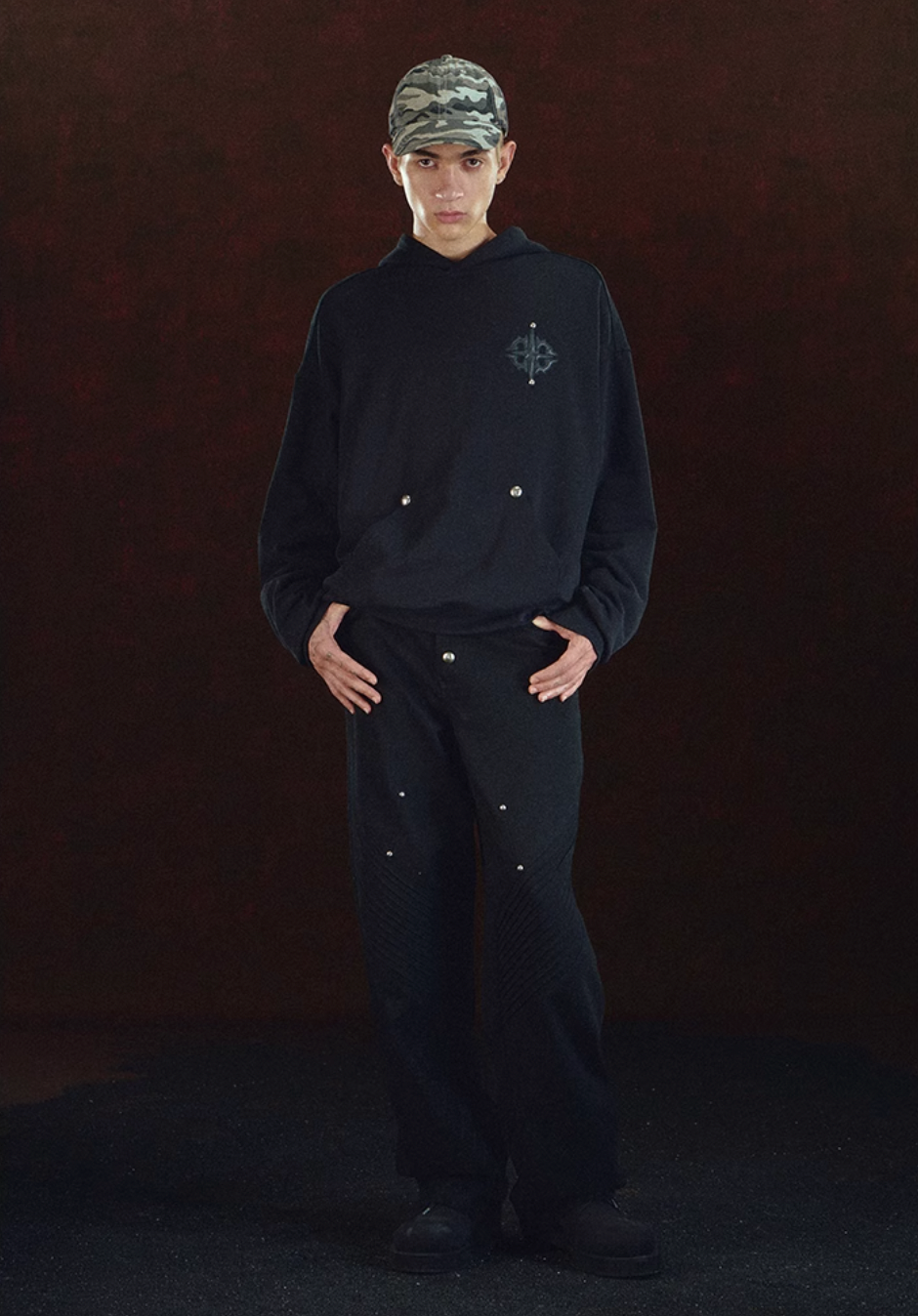 DICETINY Leather Logo Metal Studs Hoodie | Face 3 Face