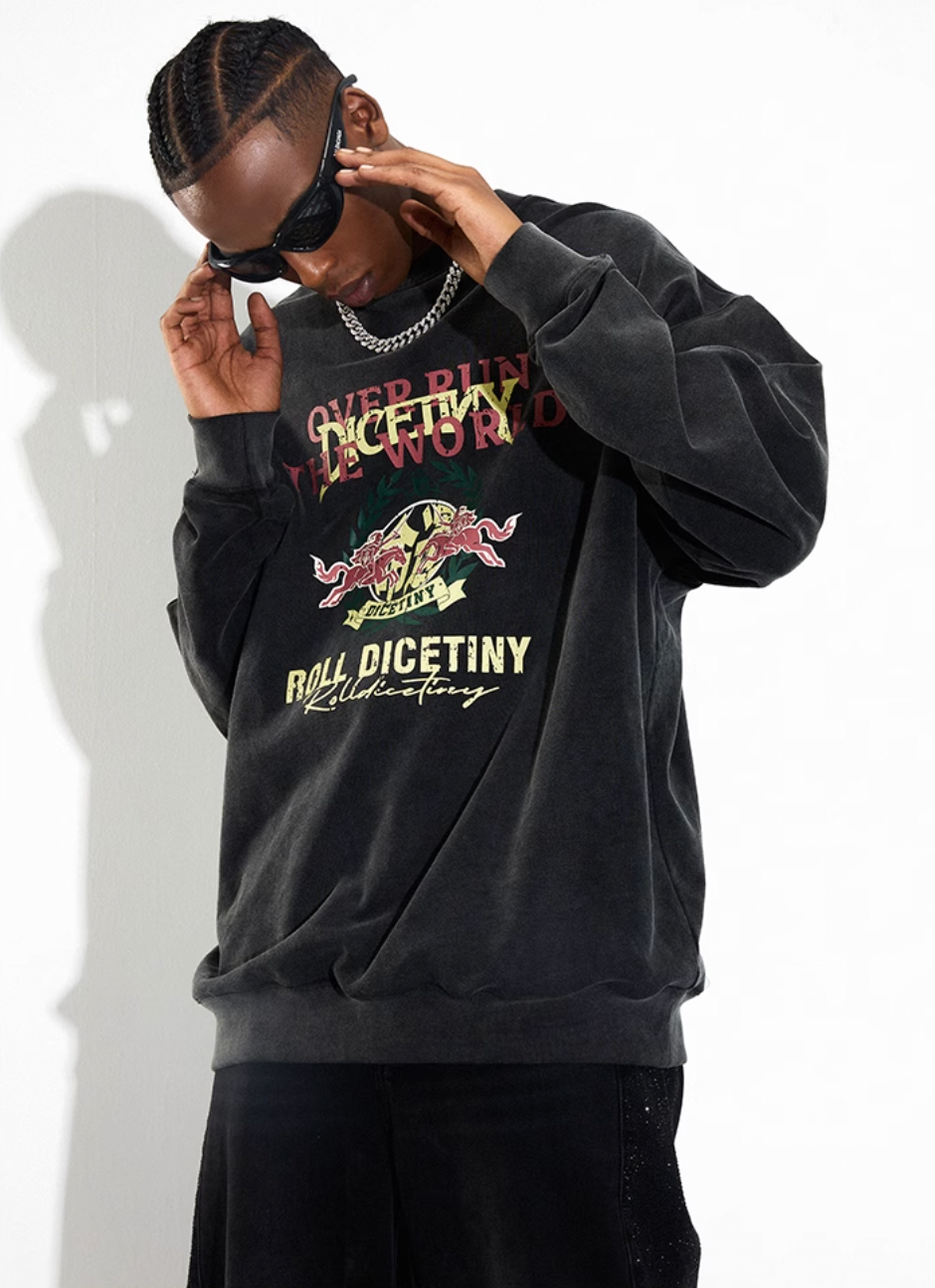 DICETINY Spoof Logo Print Washed Sweatshirt | Face 3 Face