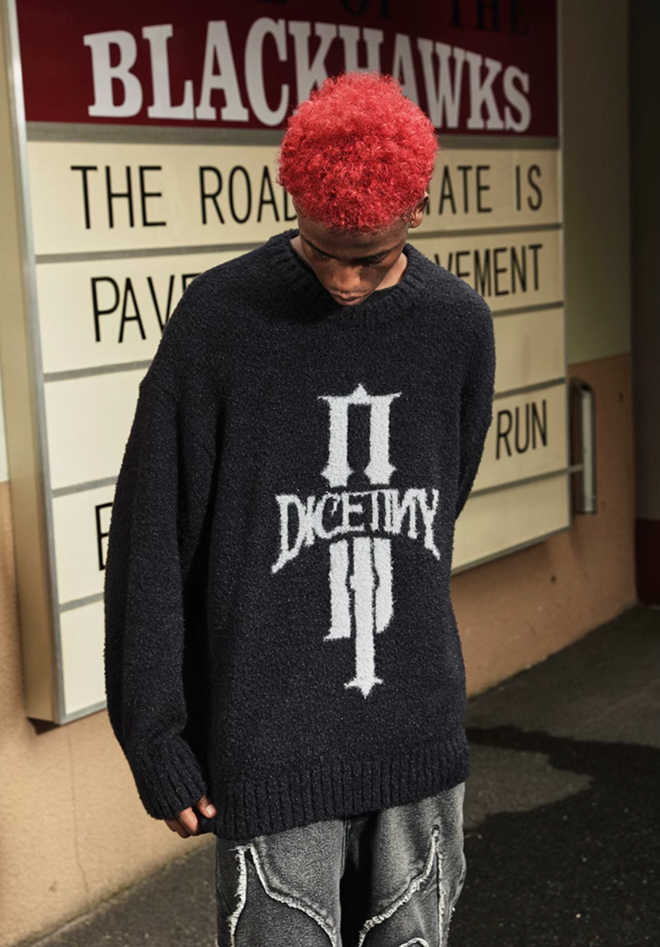 DICETINY Jacquard Logo Fleece Knit Sweater | Face 3 Face