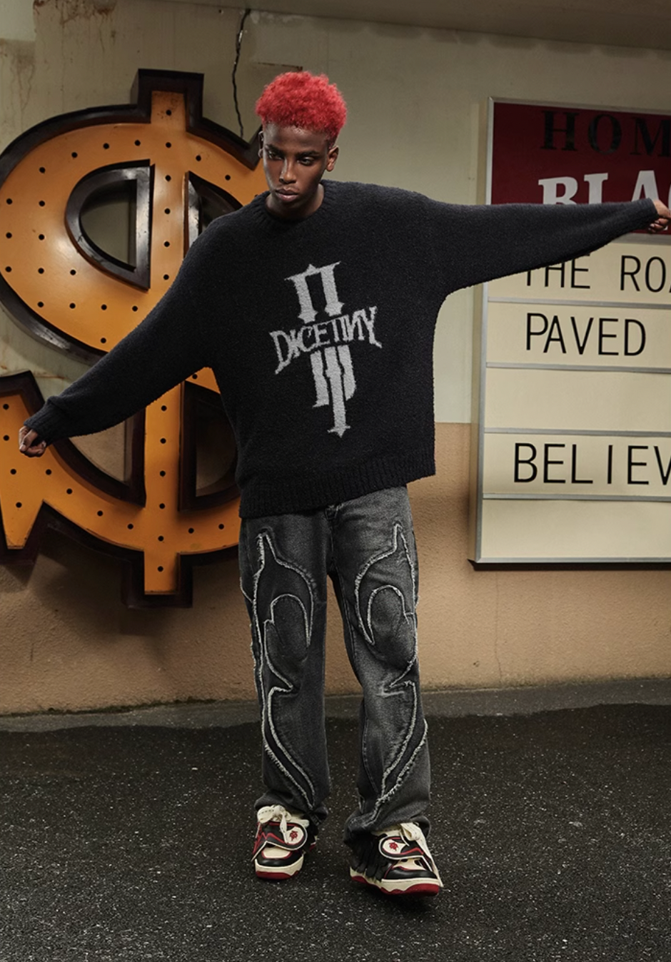 DICETINY Jacquard Logo Fleece Knit Sweater | Face 3 Face