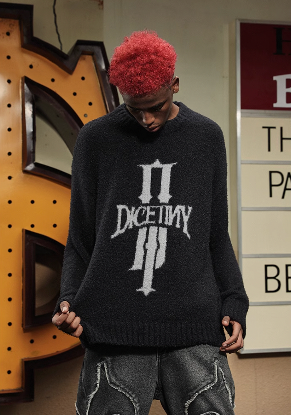 DICETINY Jacquard Logo Fleece Knit Sweater | Face 3 Face