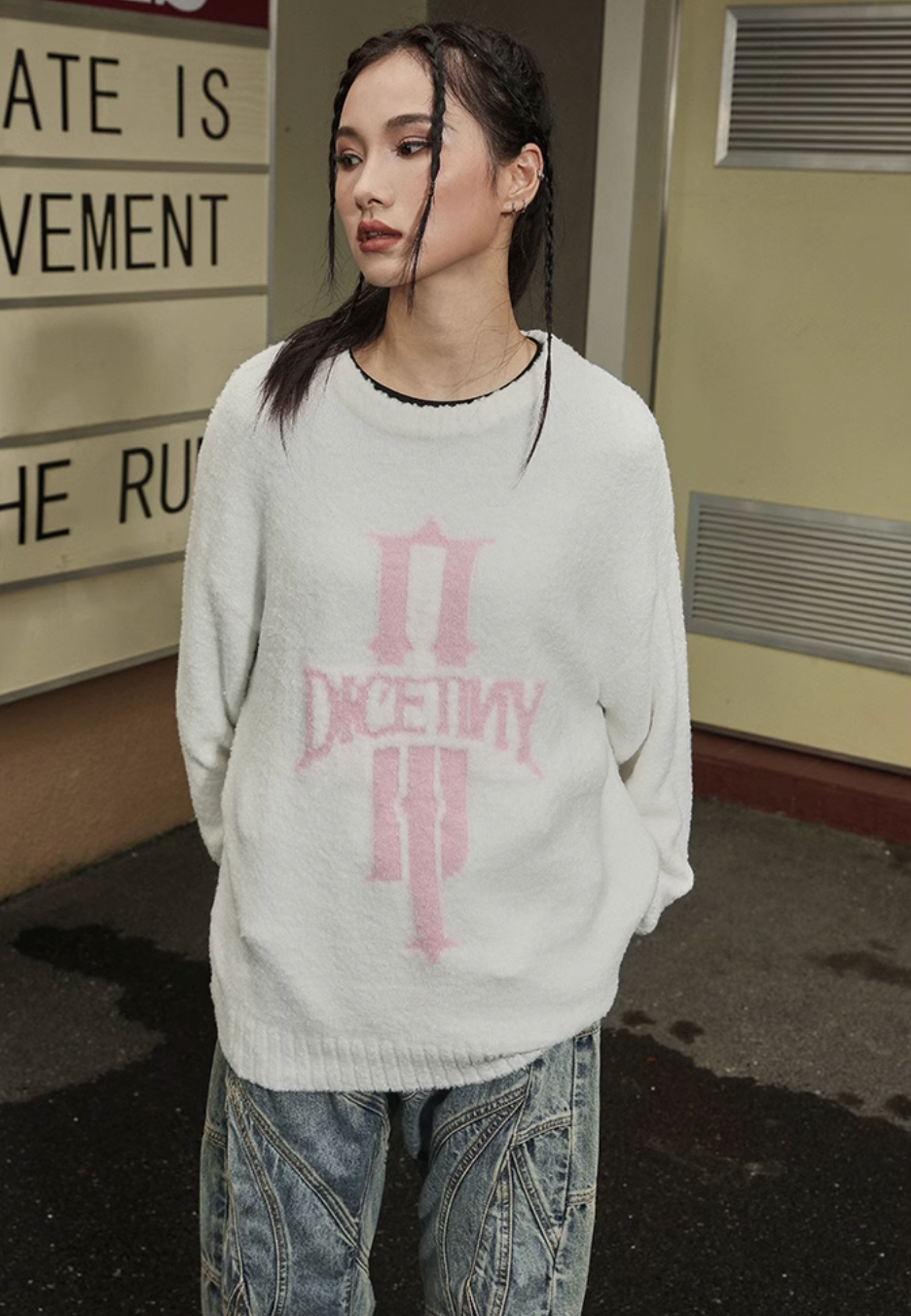 DICETINY Jacquard Logo Fleece Knit Sweater | Face 3 Face