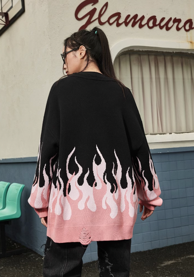 DICETINY Basic Logo Flame Destruction Knit Sweater | Face 3 Face