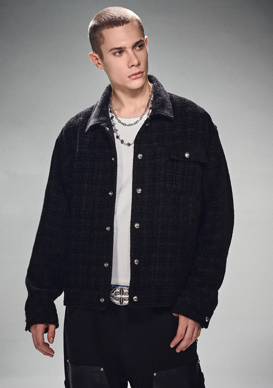 DICETINY Metal Button Short Jacket | Face 3 Face