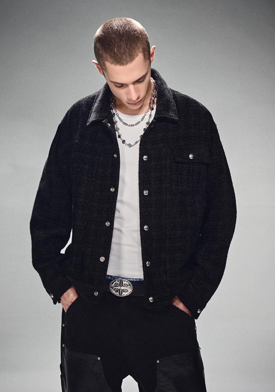 DICETINY Metal Button Short Jacket | Face 3 Face