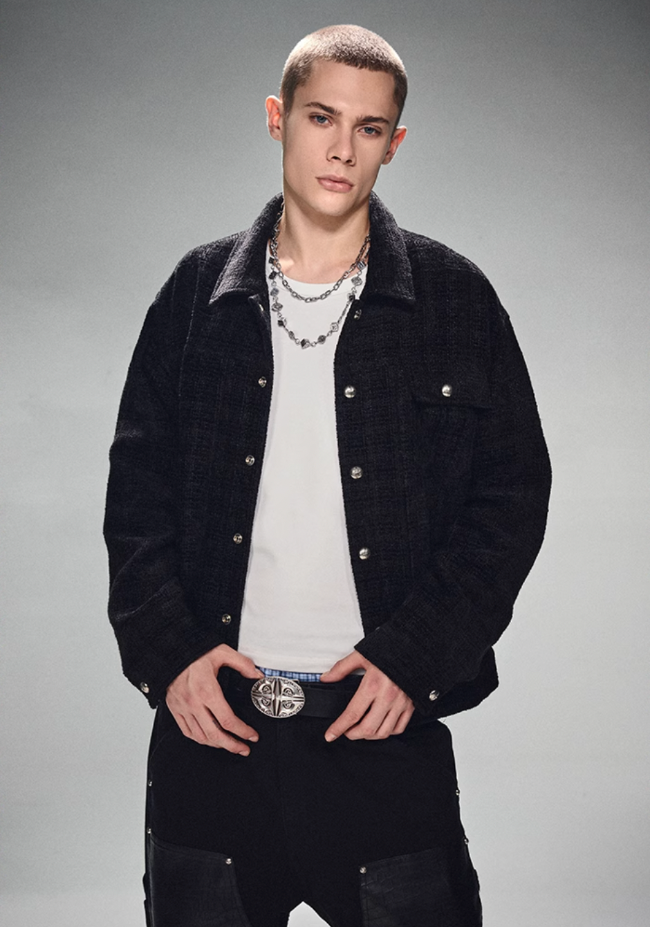 DICETINY Metal Button Short Jacket | Face 3 Face