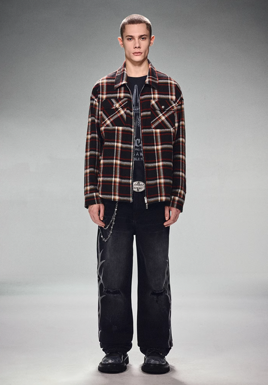 DICETINY Plaid Double Zip Shirt Jacket | Face 3 Face