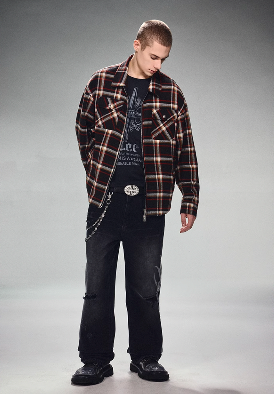 DICETINY Plaid Double Zip Shirt Jacket | Face 3 Face