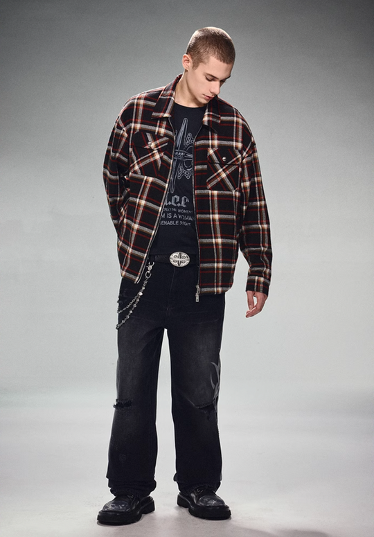 DICETINY Plaid Double Zip Shirt Jacket | Face 3 Face