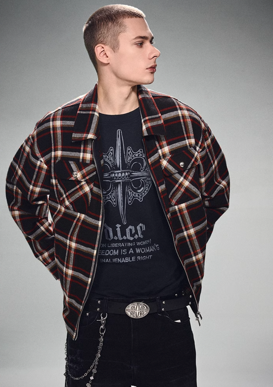 DICETINY Plaid Double Zip Shirt Jacket | Face 3 Face