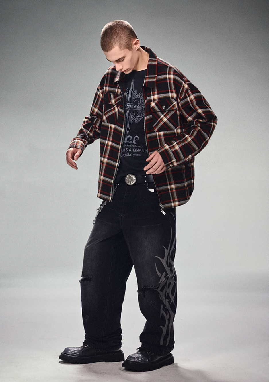 DICETINY Plaid Double Zip Shirt Jacket | Face 3 Face