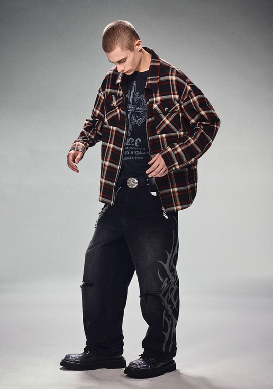 DICETINY Plaid Double Zip Shirt Jacket | Face 3 Face