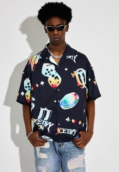 DICETINY Dice Logo Full Print Short Sleeved Cuban Shirt | Face 3 Face