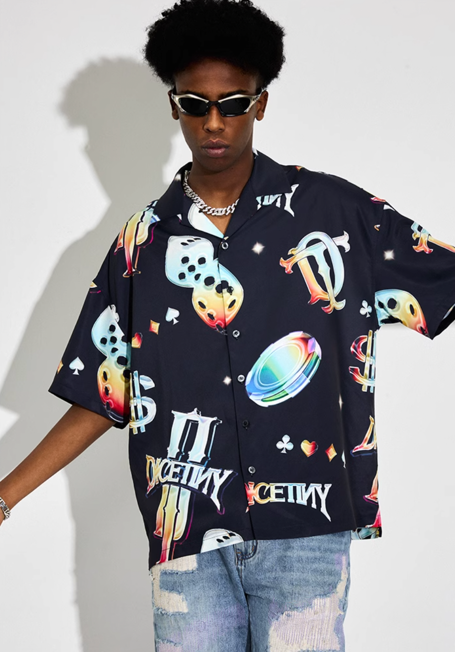 DICETINY Dice Logo Full Print Short Sleeved Cuban Shirt | Face 3 Face