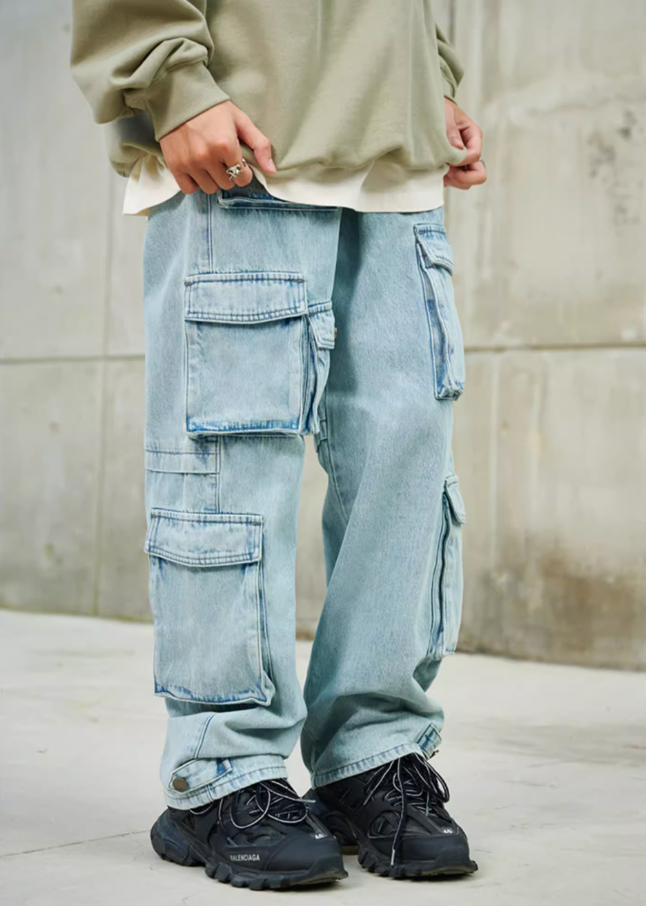 DICETINY Multi Pocket Washed Cargo Jeans | Face 3 Face