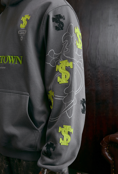 Small Town Kid Cross Print Patch Logo Leather Hoodie | Face 3 Face