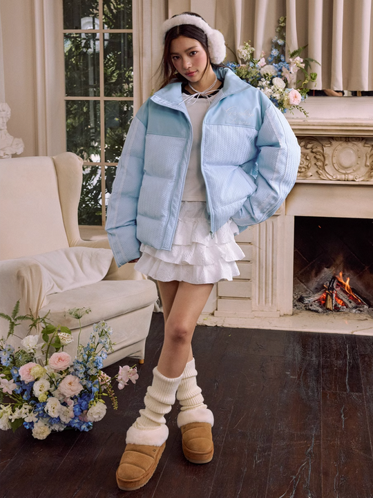 Harsh and Cruel PU Leather Lace Panel Short Puffer Jacket | Face 3 Face