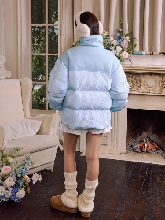 Harsh and Cruel PU Leather Lace Panel Short Puffer Jacket | Face 3 Face