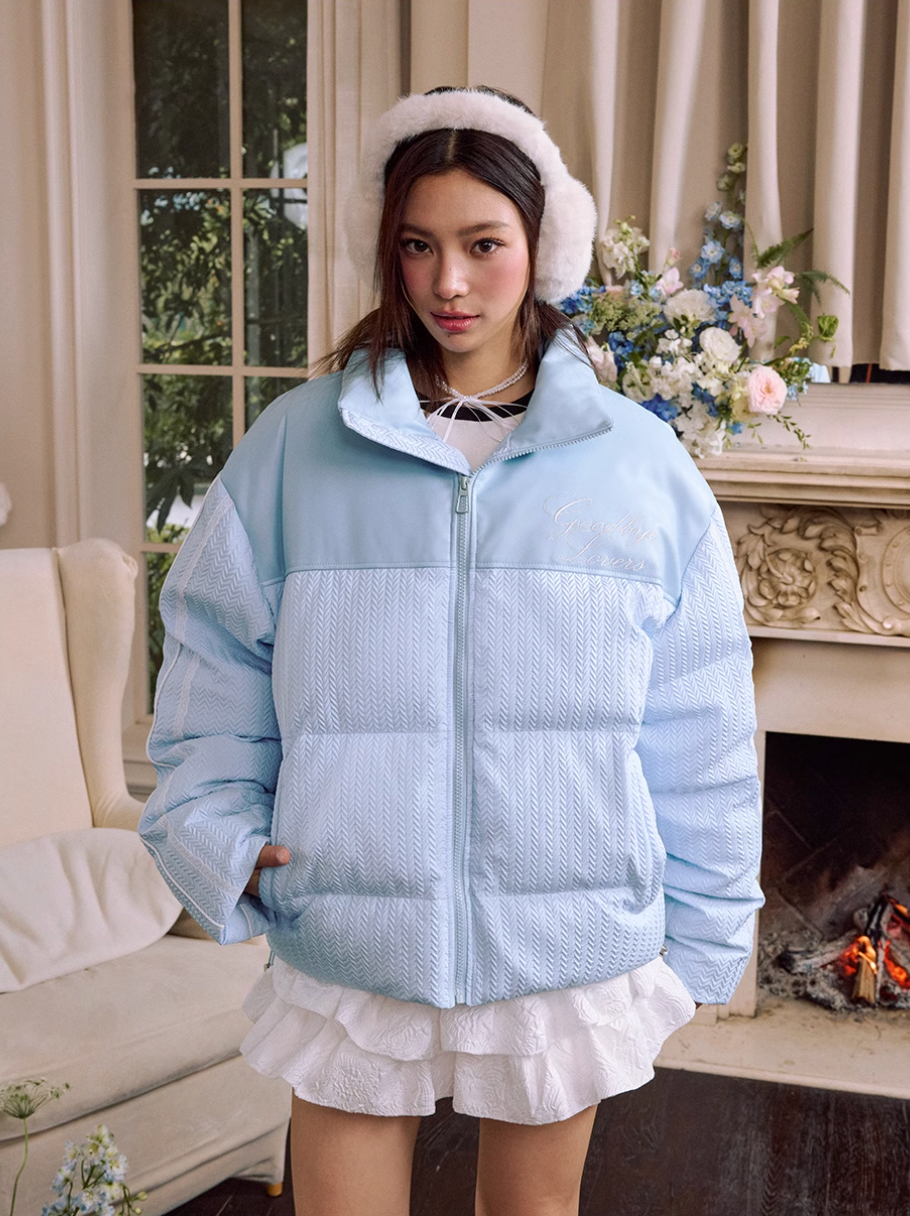 Harsh and Cruel PU Leather Lace Panel Short Puffer Jacket | Face 3 Face