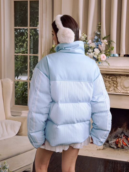 Harsh and Cruel PU Leather Lace Panel Short Puffer Jacket | Face 3 Face