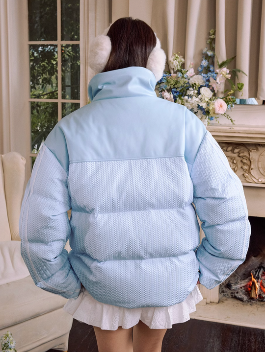 Harsh and Cruel PU Leather Lace Panel Short Puffer Jacket | Face 3 Face