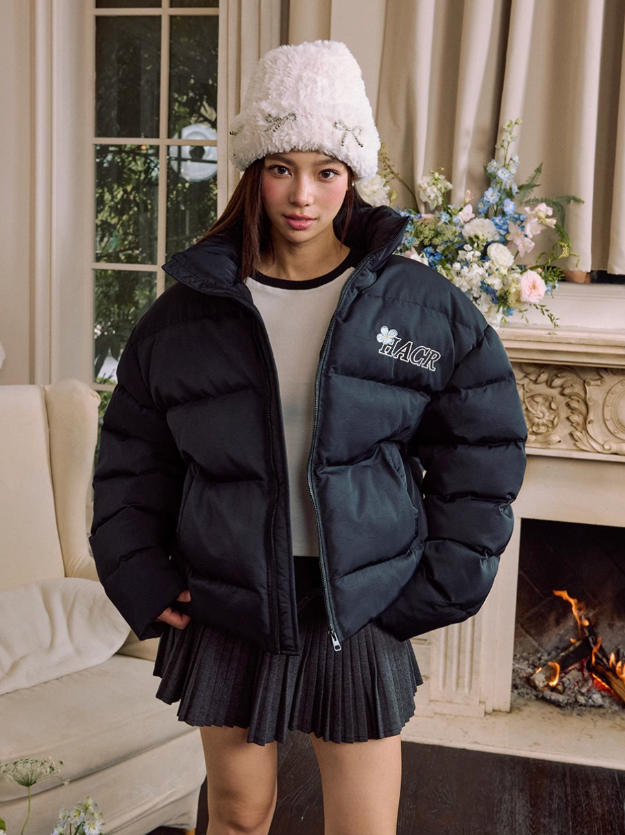 Harsh and Cruel Flowers Embroidery Puffer Jacket | Face 3 Face