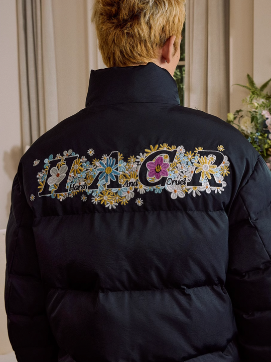 Harsh and Cruel Flowers Embroidery Puffer Jacket | Face 3 Face