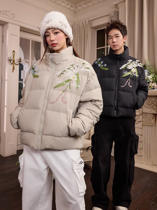 Harsh and Cruel Classic Flower Embroidery Puffer Jacket | Face 3 Face