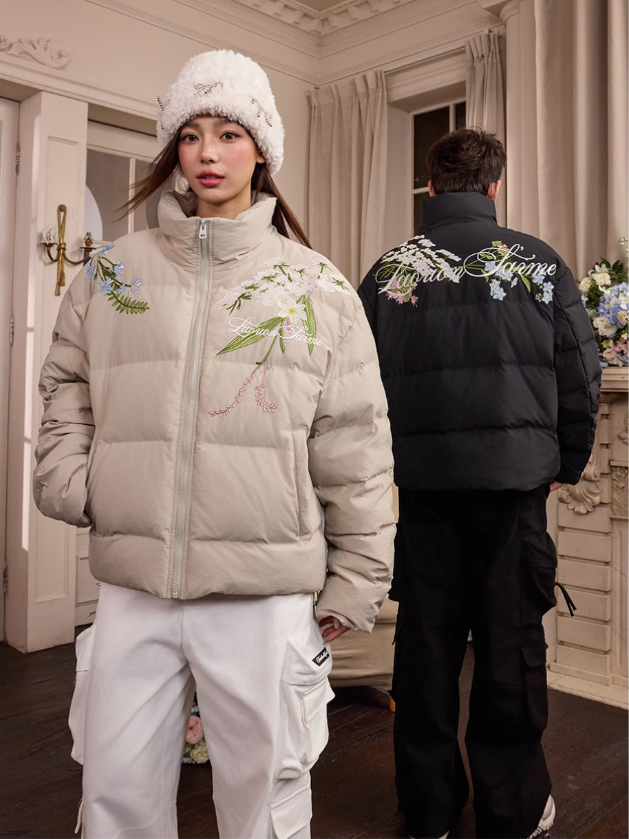 Harsh and Cruel Classic Flower Embroidery Puffer Jacket | Face 3 Face