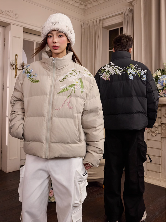Harsh and Cruel Classic Flower Embroidery Puffer Jacket | Face 3 Face