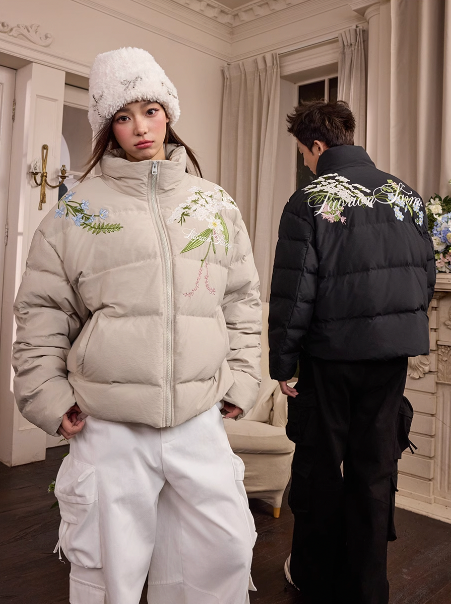 Harsh and Cruel Classic Flower Embroidery Puffer Jacket | Face 3 Face
