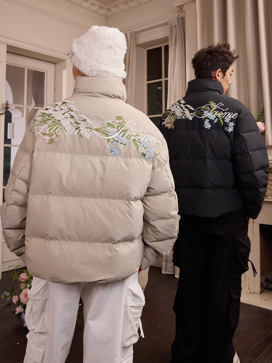 Harsh and Cruel Classic Flower Embroidery Puffer Jacket | Face 3 Face