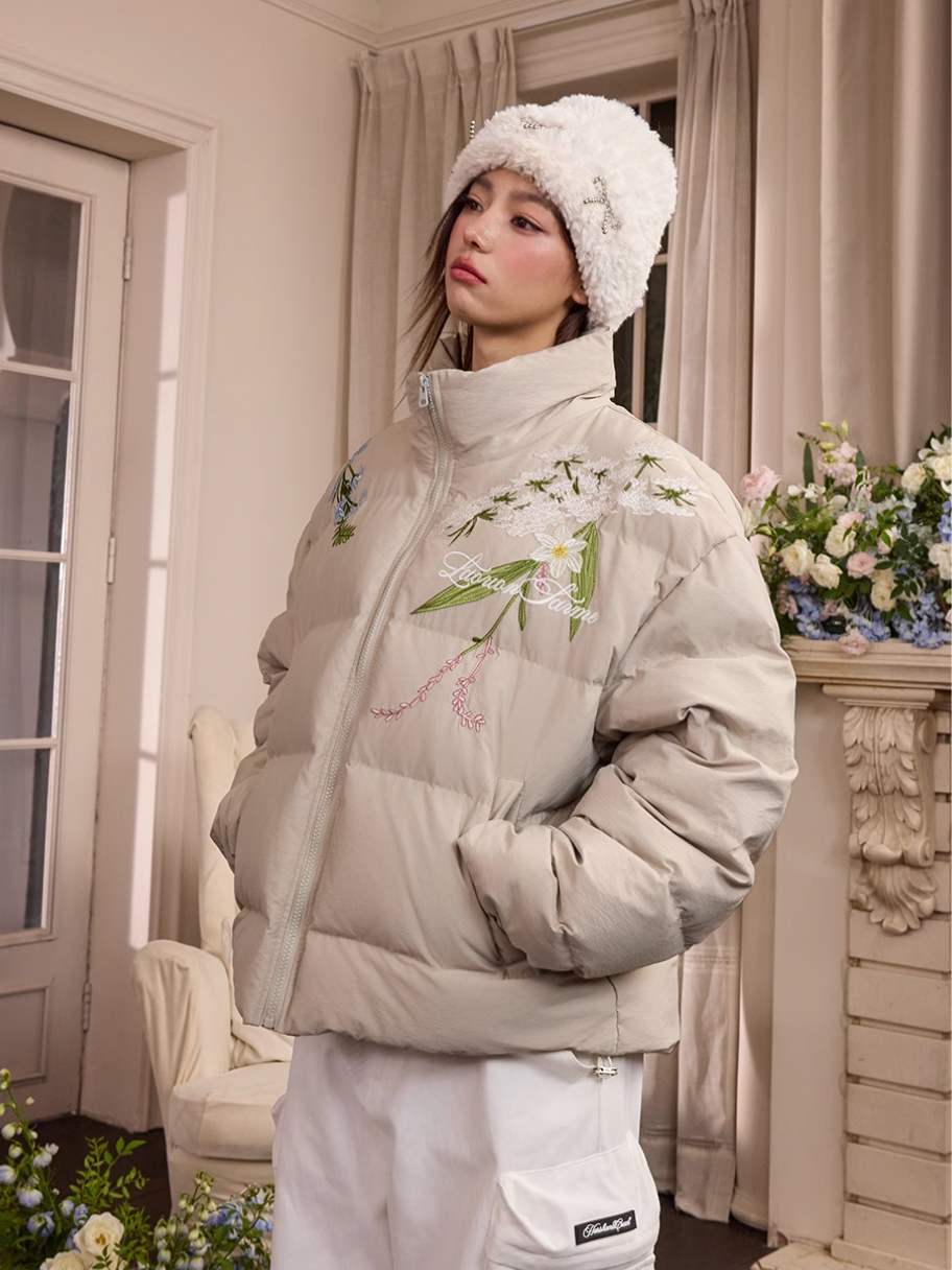 Harsh and Cruel Classic Flower Embroidery Puffer Jacket | Face 3 Face