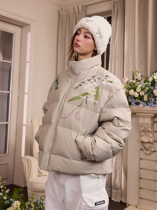 Harsh and Cruel Classic Flower Embroidery Puffer Jacket | Face 3 Face