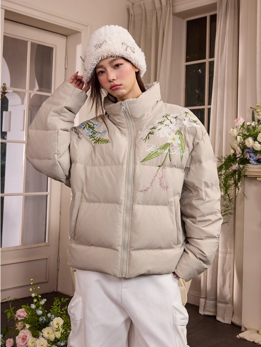 Harsh and Cruel Classic Flower Embroidery Puffer Jacket | Face 3 Face