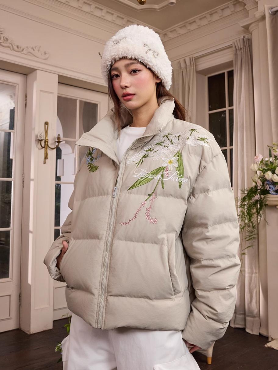 Harsh and Cruel Classic Flower Embroidery Puffer Jacket | Face 3 Face
