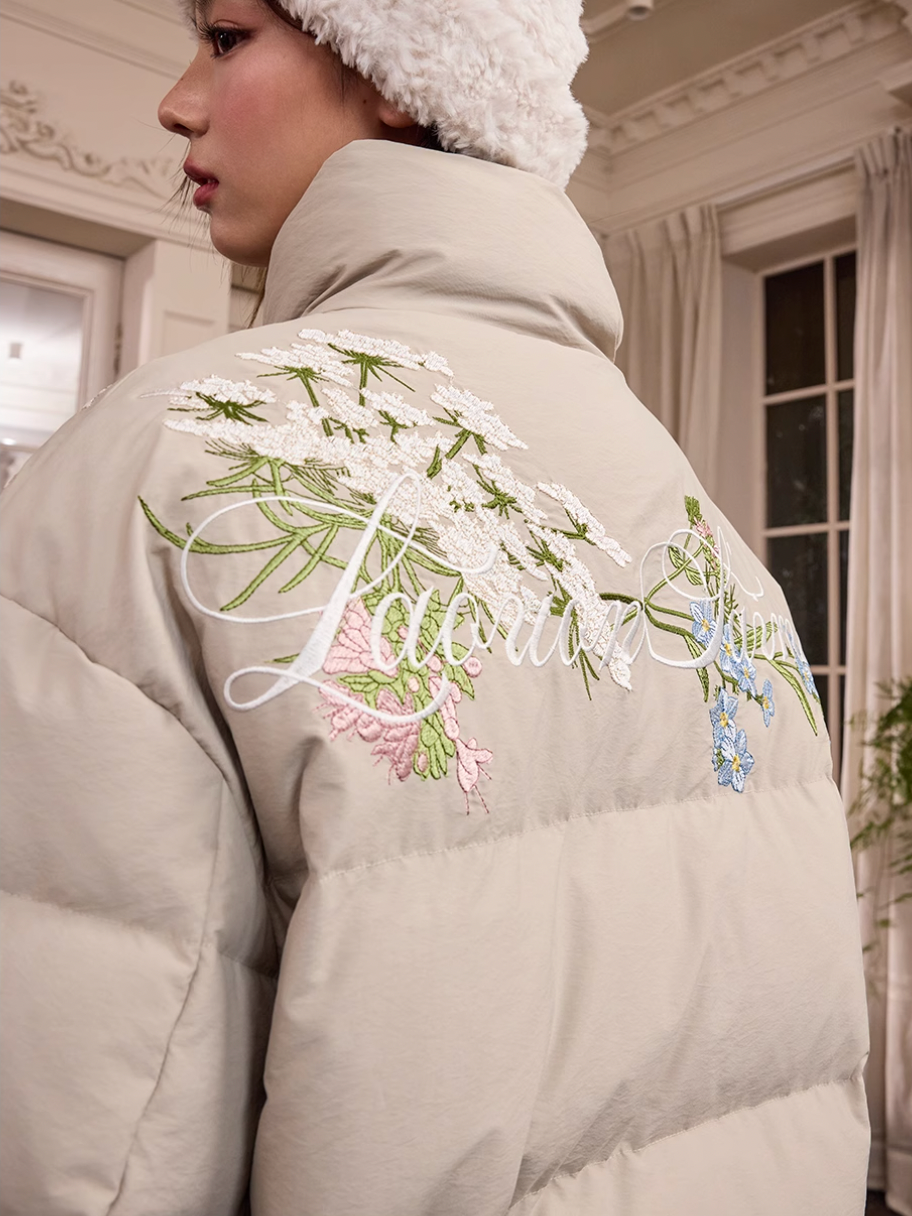 Harsh and Cruel Classic Flower Embroidery Puffer Jacket | Face 3 Face