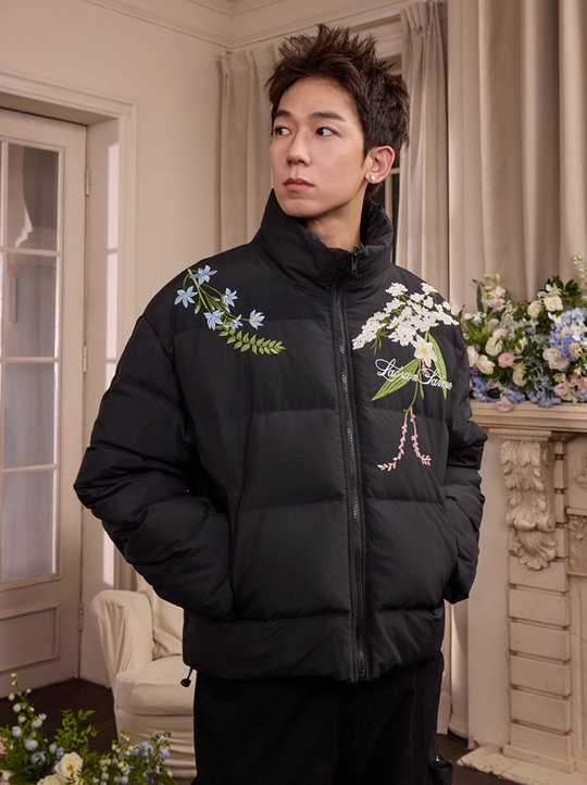 Harsh and Cruel Classic Flower Embroidery Puffer Jacket | Face 3 Face