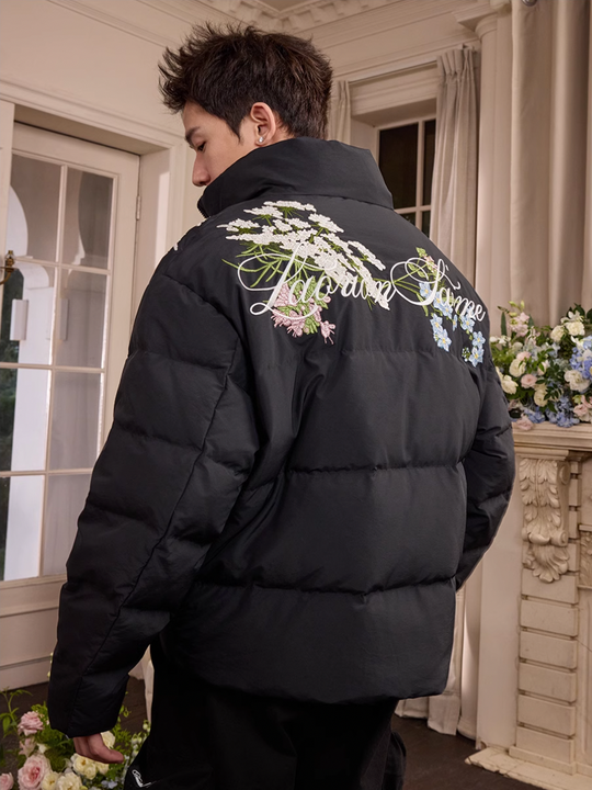 Harsh and Cruel Classic Flower Embroidery Puffer Jacket | Face 3 Face