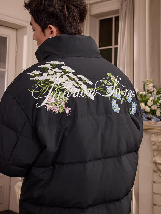 Harsh and Cruel Classic Flower Embroidery Puffer Jacket | Face 3 Face