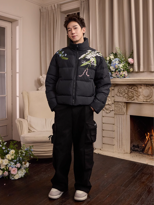 Harsh and Cruel Classic Flower Embroidery Puffer Jacket | Face 3 Face