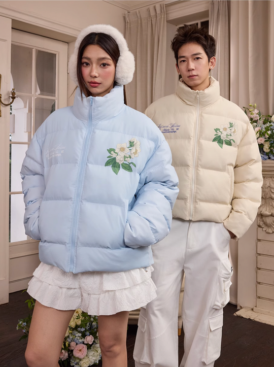 Harsh and Cruel Botanical Floral Digital Print Puffer Jacket | Face 3 Face