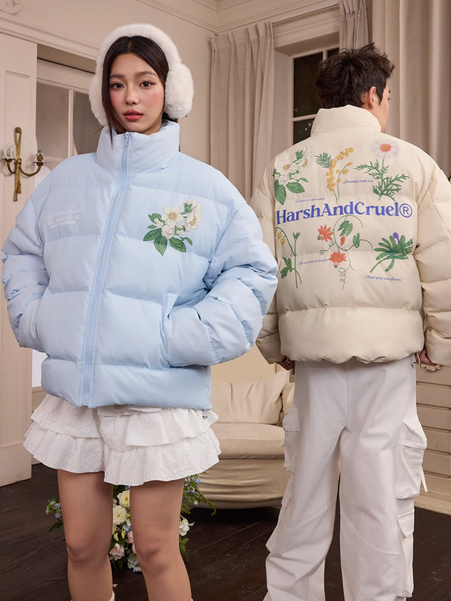 Harsh and Cruel Botanical Floral Digital Print Puffer Jacket | Face 3 Face