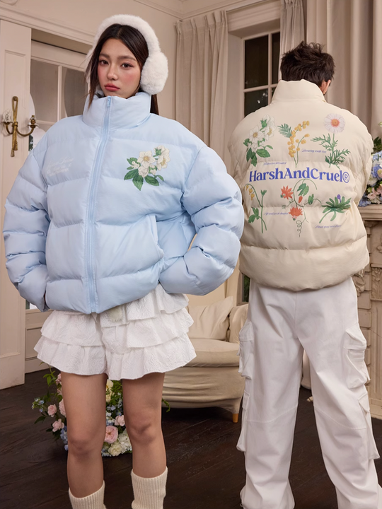 Harsh and Cruel Botanical Floral Digital Print Puffer Jacket | Face 3 Face