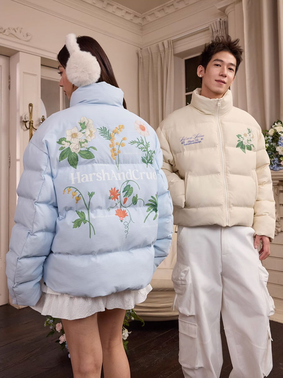 Harsh and Cruel Botanical Floral Digital Print Puffer Jacket | Face 3 Face